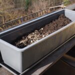 Immagine di un balcone con piante aromatiche e verdure pronte per essere seminate per la raccolta di maggio.